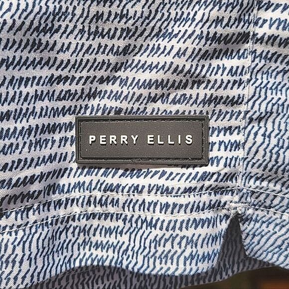 Perry Ellis Printed Swim Shorts abstract blue on white stripe - Picture 6 of 15